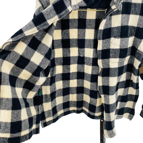 Ralph Lauren Womens L Buffalo Plaid Shacket Black and Ivory Full Zip 100%‎ Wool - Picture 5 of 7